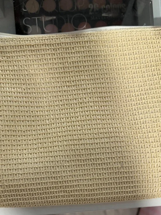 Dior Straw Pouch Cosmetic Bag Beige Woven Clutch Embroidered Logo - Picture 2 of 2